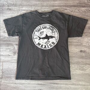 Caribbean Side Black Tee with White Sun Graphic